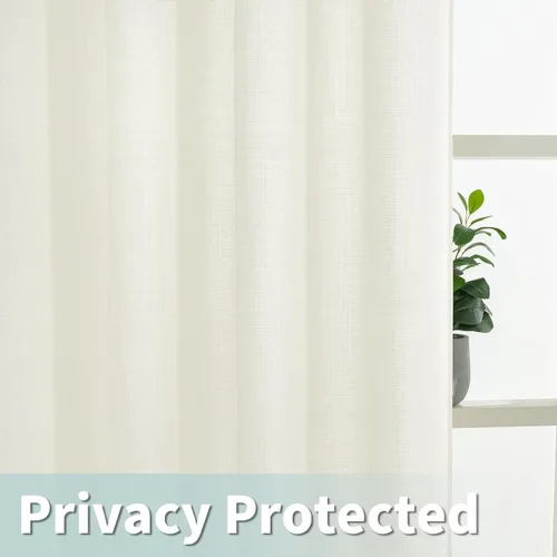 Vista 4 de LAMIT Cortinas de Lino de 40 Pulgadas de Largo para Cafetería, Paneles Filtrantes de Luz, Cortinas de Lino Natural con Ojales de Privacidad Blanco