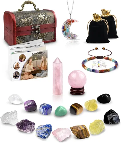 Vista 25 de Cristales y piedras curativas, juego de 21 piezas de cristales curativos, juego de 7 piedras de cristal de chakras, pirámide de selenita cruda