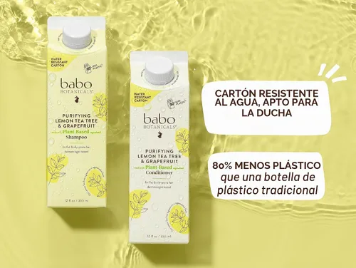Vista 3 de Babo Botanicals Purifying Lemon Tea Tree & Grapefruit Shampoo + Bundle with Conditioner – For Flat, Oily Prone Hair – Add body & shine - Passion