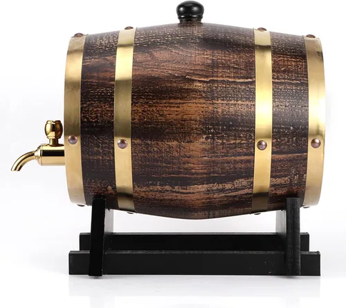 Vista 7 de Barril de roble de 3 litros, barril de madera de roble estilo retro, contenedor de barril de whisky de vino tinto con grifo envejecimiento, barril