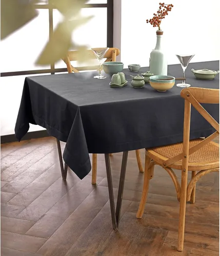 Vista 7 de Solino Home Mantel de lino de algodón, cuadrado negro, Dru 52 x 52 pulgadas