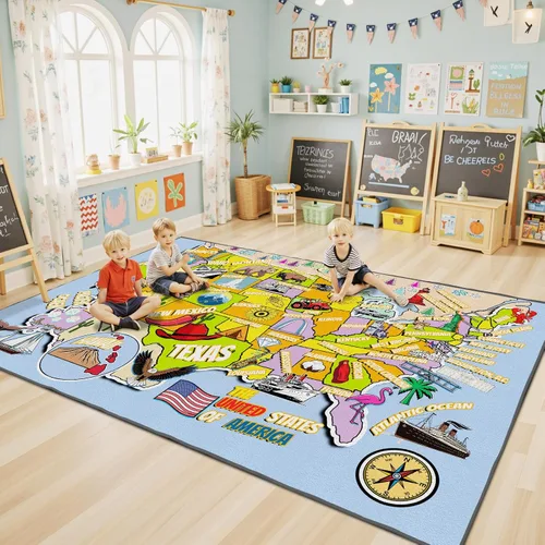 Vista 12 de ABC - Alfombra de juegos para niños de 3 x 5 pies, suave y antideslizante, tapete de juego educativo, aula preescolar, alfombra de guardería