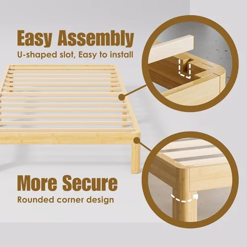 Vista 6 de Marco de cama doble de madera de bambú de 12 pulgadas con soporte de listones de metal
