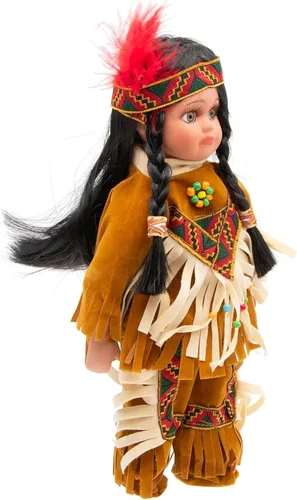 Vista 2 de Muñeca nativa americana Magena de porcelana de 10 pulgadas