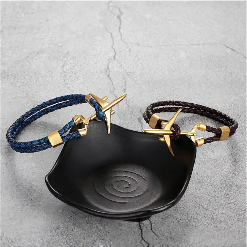 Vista 4 de Ramaix - Pulsera de ancla de avión de cuero multicapa auténtica, joyería piloto, asistentes de vuelo, estilo aviador para hombres y mujeres
