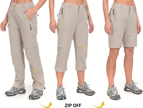 Vista 2 de Little Donkey Andy. Pantalones convertibles para mujer, elásticos, con cremallera y de secado rápido, para senderismo Caqui