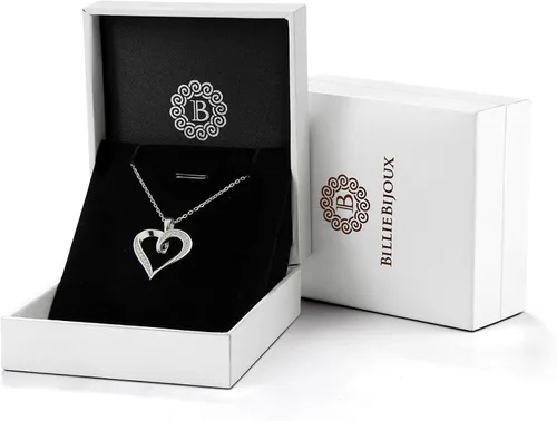 Vista 7 de Billie Bijoux Collar de corazón de plata de ley 925 chapado en platino redondo con circonita cúbica y diamante fino, regalo para mujeres y niñas