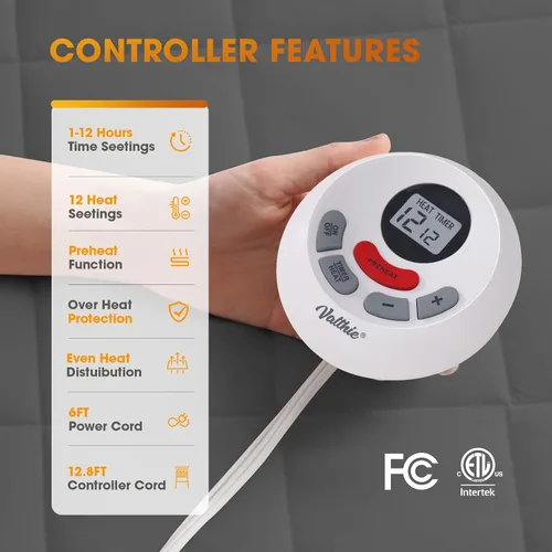 Vista 2 de Protector de colchón térmico tamaño individual, protector de colchón eléctrico con funciones de precalentamiento, calentador de cama con controlador