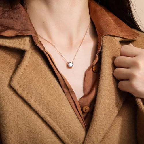 Vista 4 de S.Leaf - Collar con colgante de plata de ley con circonia cúbica y solitario, para mujer