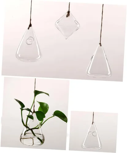 Vista 5 de UKCOCO 2 macetas geométricas colgantes de vidrio, recipientes de terrario hidropónicos triangulares para decoración de jardín