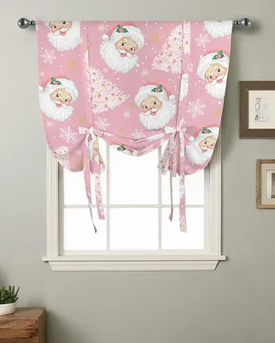 Vista 2 de Cortinas de globo de Navidad de Papá Noel rosa para ventanas, paneles de dormitorio de árbol de Navidad de 54 pulgadas de largo, con aislamiento