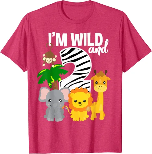 Vista 30 de Camiseta de cumpleaños con temática de zoológico de I'm Wild and 2, Negro, S