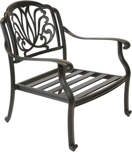 Vista 3 de Elizabeth Club Chair - Juego de 4 sillas de aluminio fundido sólido, color bronce oscuro, cojines de nogal