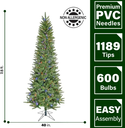 Vista 2 de Fraser Hill Farm - Árbol de Navidad delgado con doble LED de 7.5 pies LED dual multicolor y blanco cálido