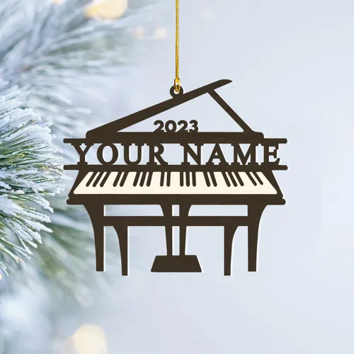 Vista 21 de MoonArt Adorno personalizado de guitarra de piano, nota musical de piano, adorno con forma de madera acrílica, regalo para amantes de la guitarra
