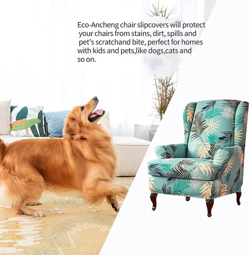Vista 4 de IMYOGI Fundas de sofá de alta elasticidad con respaldo de ala, 2 piezas, fundas impresas para silla de alas, fundas de sofá de elastano