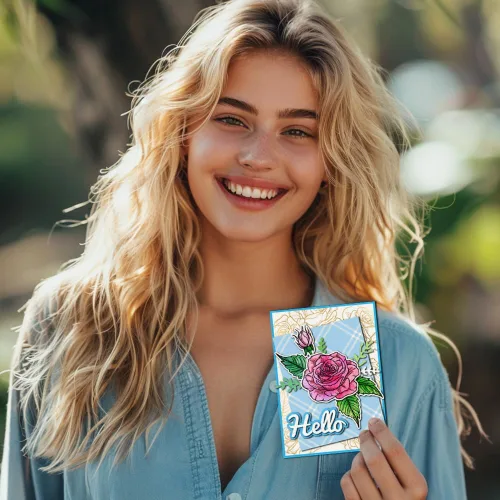 Vista 5 de GLOBLELAND Sellos transparentes con diseño de rosas y hojas para hacer tarjetas, estampado floral de fondo floral y hojas de silicona, sello