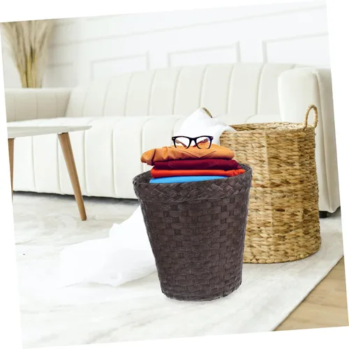 Vista 9 de LIFKOME Cubo de almacenamiento de paja Papelera portátil Papelera de escritorio Cestas de almacenamiento decorativas Cesta decorativa Papelera