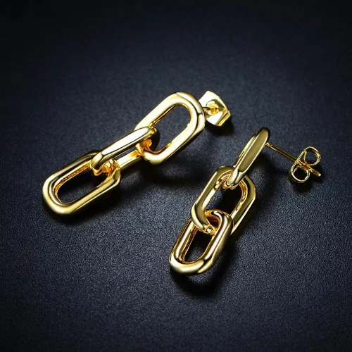 Vista 8 de Barzel - Aretes de cadena colgante simétricos chapados en oro de 18K para mujer - Hechos en Brasil