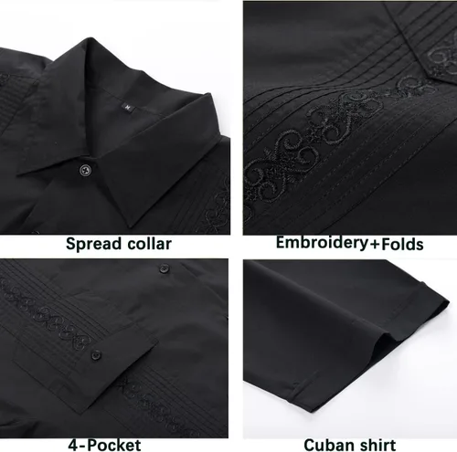 Vista 5 de MAXJON Camisas de guayabera para hombre, camisas cubanas de manga corta