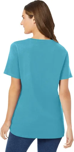 Vista 3 de Woman Within Camiseta de manga corta con cuello en V para mujer, talla grande