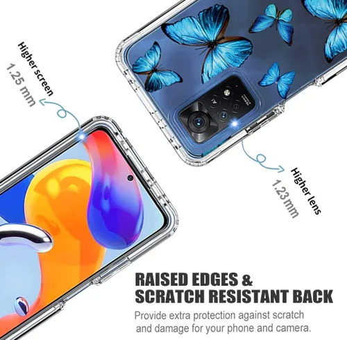 Vista 2 de Funda para Redmi Note 11 Pro 4G/Note 11E Pro con protector de pantalla de vidrio templado, patrón de mariposa transparente de cuerpo completo, funda