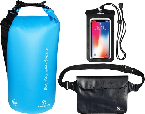 Vista 15 de Freegrace - Juego de 3 bolsas secas impermeables, bolsa seca con 2 cierres y correa de hombro desmontable; bolsa de cintura y funda para teléfono