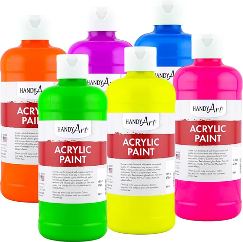 Vista 92 de Handy Art Pintura acrílica, juego de 12 colores, botellas de 16 onzas, acrílico líquido para estudiantes semibrillante, consistencia de flujo