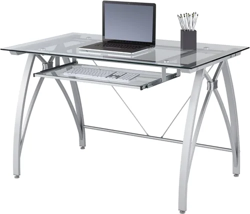 Vista 3 de Realspace® Vista - Escritorio de cristal para computadora, 48 pulgadas, color plateado