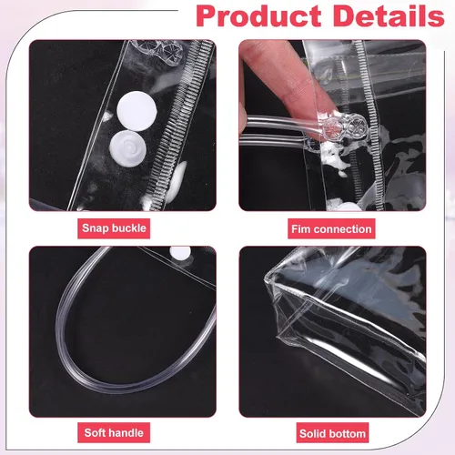 Vista 4 de Dyrfolm 24 bolsas de plástico transparente con asa, reutilizables de plástico transparente para regalo, para fiestas, compras, bodas