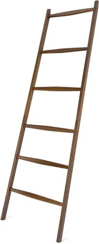 Vista 7 de Navaris Escalera para toallas de bambú, estante de madera, toalla, toalla, ropa, barandilla de lino para baño y dormitorio, soporte para toallas