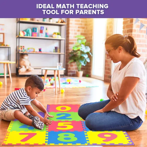 Vista 5 de Tapete seguro de números no tóxico, grueso y suave, de 0 a 9, 10 azulejos, aprendizaje temprano de matemáticas, los niños aprenden y juegan