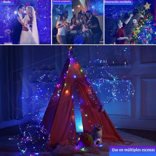Vista 4 de Paquete de 18 globos LED iluminados, batería de celda incluida, 3 modos intermitentes, 18 luces de cadena y 18 globos transparentes, perfectos
