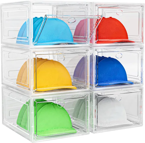 Vista 7 de YKLSLH Caja Organizadora de Sombreros, 6 Cajas para 40 Sombreros, Organizador de Sombreros de Plástico Sólido Más Resistente Mejorado para Gorras