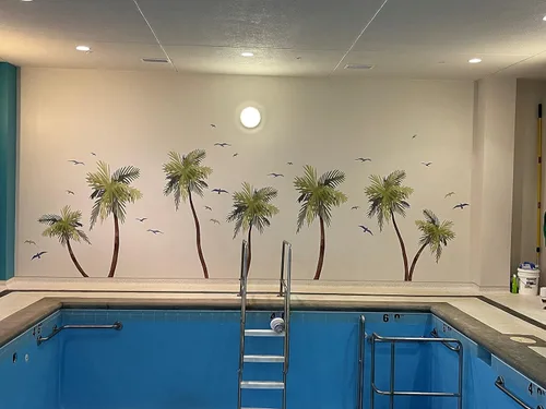 Vista 3 de Calcomanía de pared de acuarela de palmera, decoración de casa de playa, calcomanías con estampado tropical, gaviotas de pájaros, 72 pulgadas