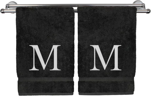Vista 52 de Toalla de mano monogramada, regalo personalizado, juego de 2 - Toalla bordada con letra de bloque dorada - Extra absorbente 100% algodón turco