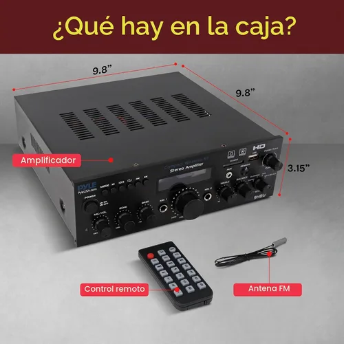 Vista 7 de Pyle Amplificador estéreo inalámbrico Bluetooth para el hogar, amplificador de potencia multicanal de 200 W, sistema receptor de audio para el hogar