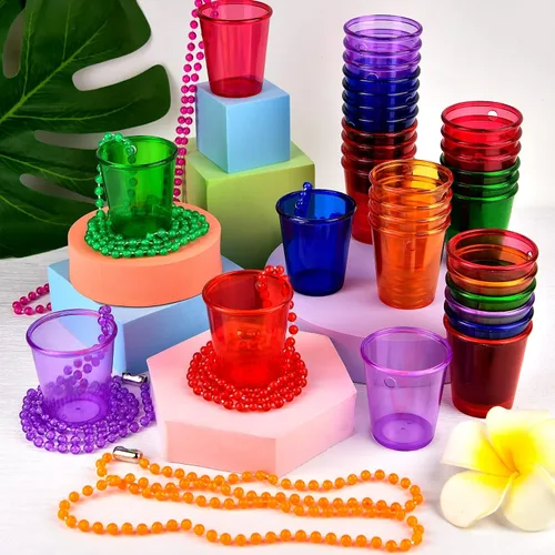 Vista 5 de 36 piezas de chupito en collar de cuentas, collares de vidrio de chupito, collar de vaso de chupito de plástico para suministros de novio y novia