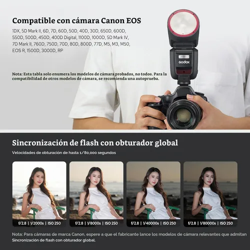 Vista 8 de Godox V100 C V100-C Flash para Canon, 100Ws TTL Canon Speedlite HSS 1/8000S, Control de Pantalla Táctil, 400 Flashes de Potencia Completa, Batería