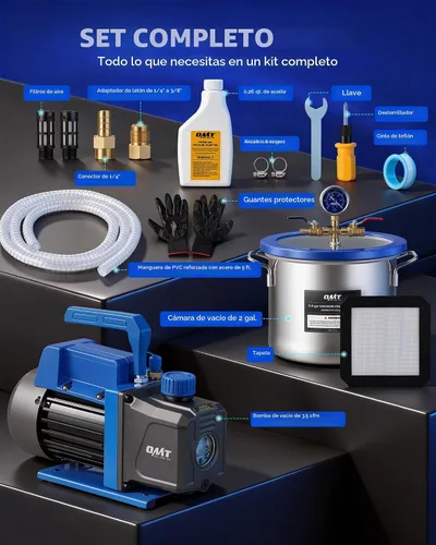 Vista 7 de OMT - Cámara de vacío de 3 galones y bomba de 3.5 CFM para degas de resina Azul