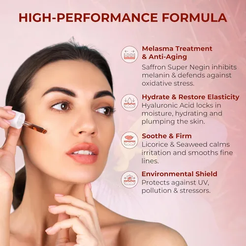 Vista 3 de ABERA Suero de azafrán renovador, tratamiento de melasma de alta potencia para cara y cuerpo, removedor de manchas oscuras para la edad, pecas
