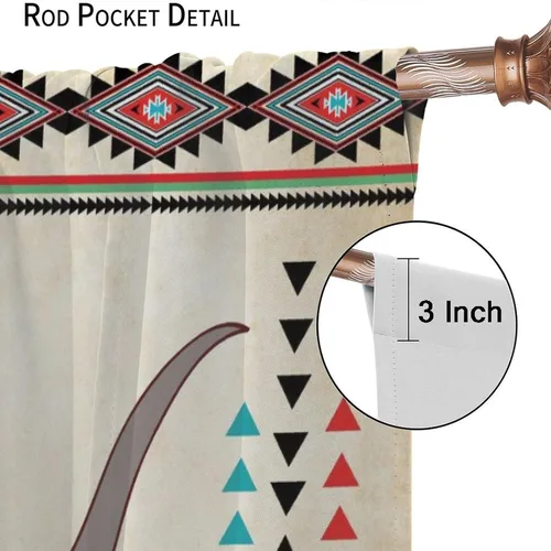 Vista 303 de Cortinas con patrón geométrico tribal, estilo suroeste, azteca, rústico, occidental, nativo americano, opacas, con bolsillo para barra, decoración