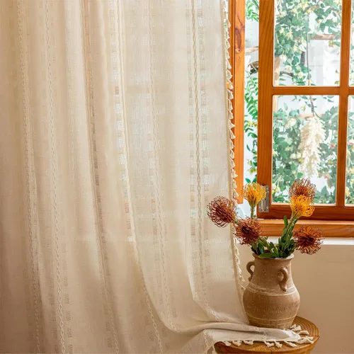 Vista 25 de Cortinas blancas de 96 pulgadas de largo, juego de 2 paneles de cortinas filtrantes de luz de piso a techo, cortinas de privacidad para sala