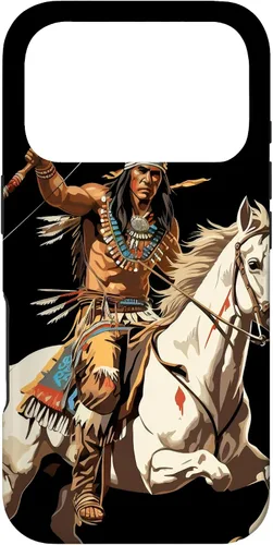 Vista 30 de Funda para iPhone 16 nativo americano jefe indio caballero guerrero Cherokee