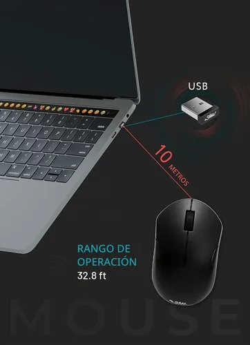 Vista 3 de mouse silencioso inalámbrico, reducción de ruido del 90% (Baterías Incluidas), Negro