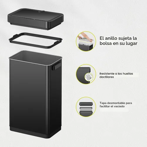 Vista 7 de EKO Deluxe Mirage-T - Bote de basura rectangular sin contacto con sensor de movimiento de 50 litros/13.2 galones, acabado de acero inoxidable negro