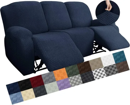 Vista 51 de YEMYHOM Funda elástica de 4 piezas para silla reclinable de jacquard con bolsillo lateral, antideslizante, ajustable, protector de muebles con parte