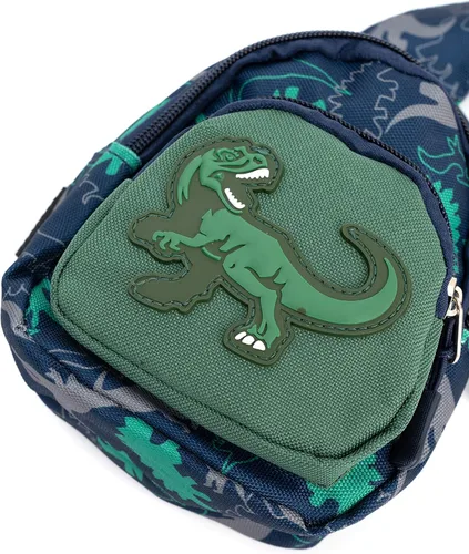 Vista 5 de Bolso bandolera para niños pequeños de dibujos animados de dinosaurios, bolso de hombro, monedero, mochila de cintura de nailon para niños de 1 a 5