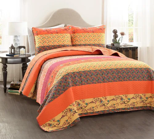 Vista 9 de Lush Decor Royal Empire - Juego de edredón reversible de algodón, juego de ropa de cama de 3 piezas a rayas, patrones bohemios llamativos