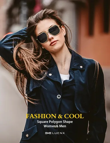 Vista 2 de LUENX Aviator Sunglasses for Women Men Square Polarized Polygon Lens- UV 400 Protection 60MM